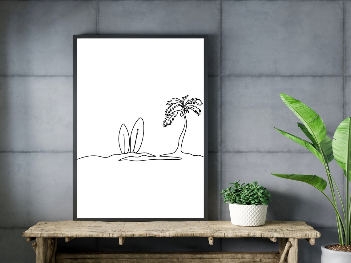 Surfboards Palm Tree One Line Drawing Minimalist Beach Surf Art Poster - Image 3