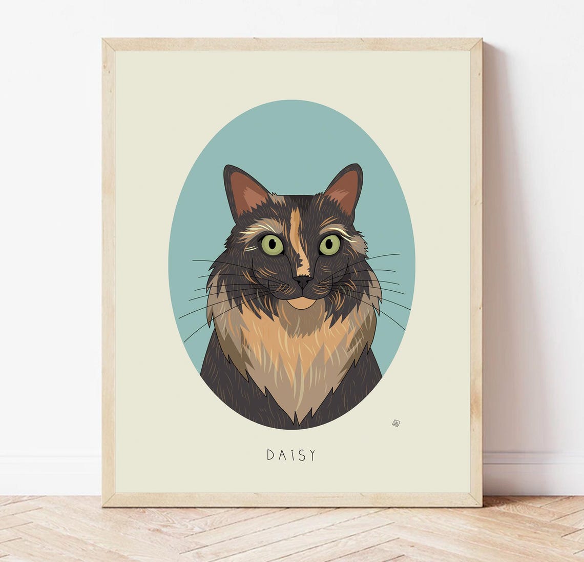 Malu Tortoiseshell Cat Named Portrait Custom Cat Illustration Poster - Image 3