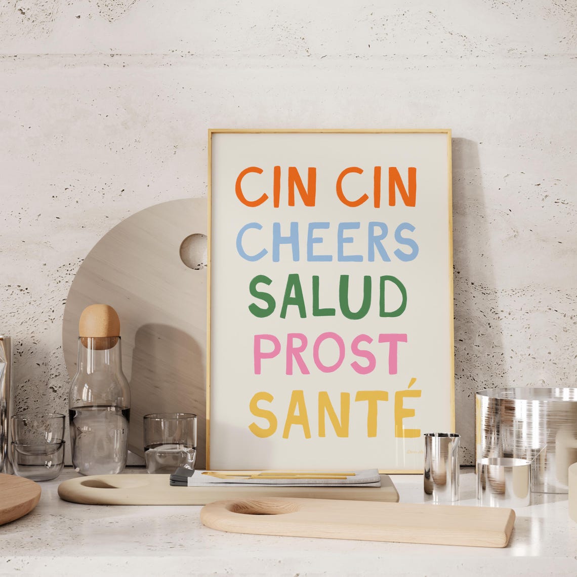 Cin Cin Cheers Salud Prost Sante Multicolor Kitchen Wall Art - Image 2