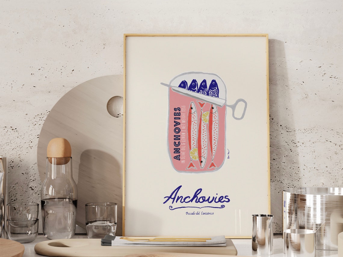 Anchovies Print Fish Kitchen Wall Art Sardine Tin Poster Seafood Print Italy Retro Food Art Vintage Foodie Gift Food Art Kitchen Decor - Image 4