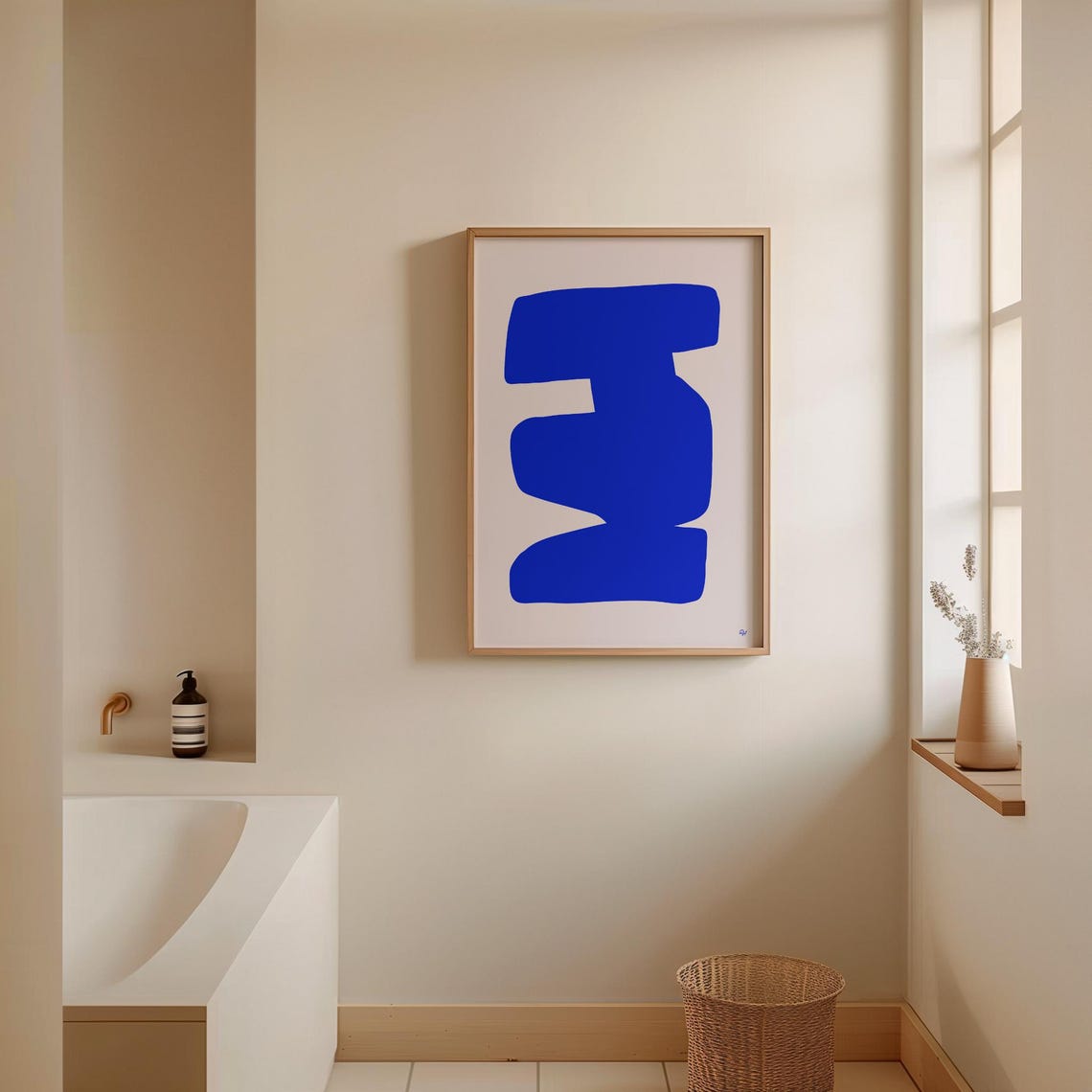 Cobalt Blue Abstract Organic Shapes Minimalist Modern Art Poster - Image 3
