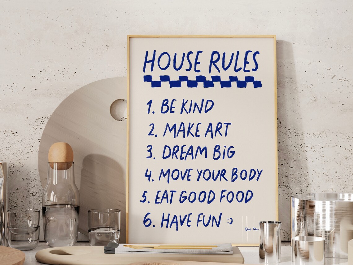 House Rules List Blue Handwritten Family Home Fun Quote Poster - Image 3