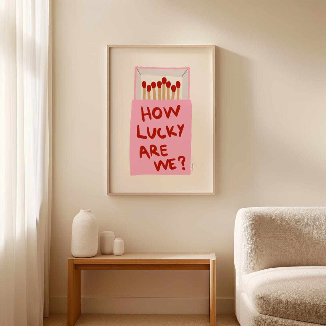 How Lucky Are We Pink Matchbox Heartfelt Gratitude Quote Poster - Image 3