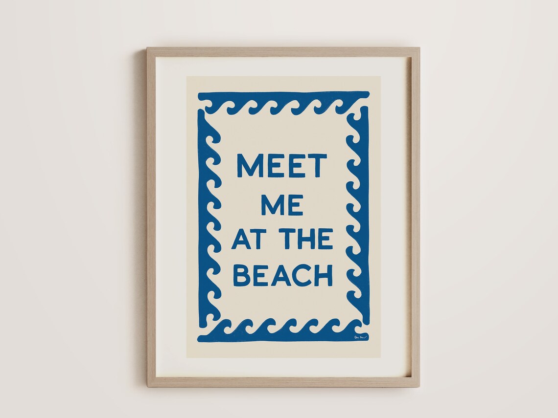 Meet Me At The Beach Blue Wave Border Coastal Summer Quote Wall Art - Image 4