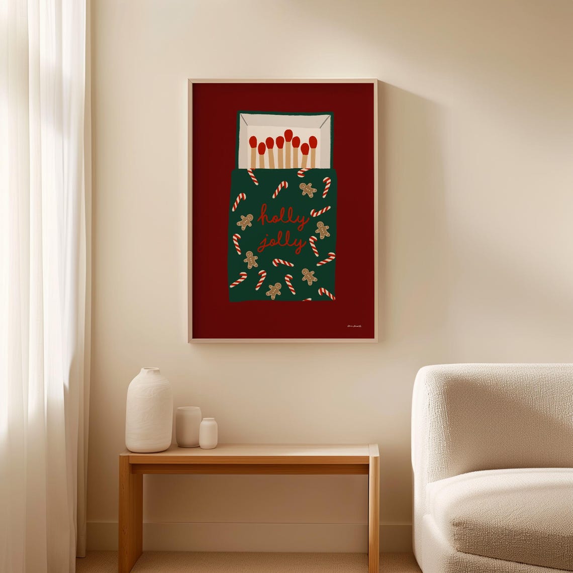 Holly Jolly Matchbox Christmas Gingerbread Candy Cane Art Poster - Image 2