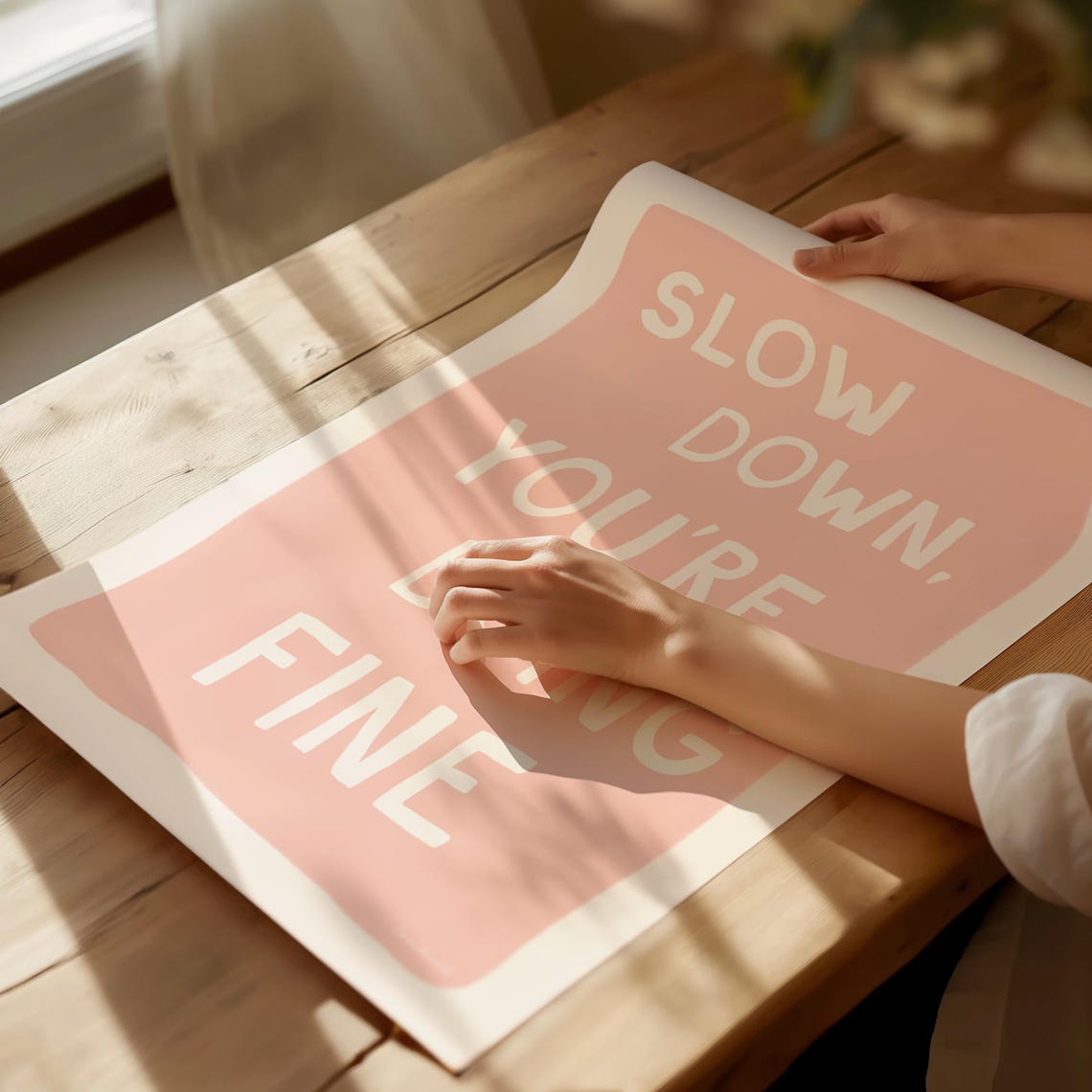 Slow Down You Are Doing Fine Blush Pink Motivational Typography Poster - Image 2