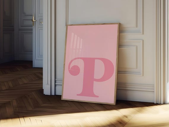 Letter P Poster Pink Alphabet Letter Print Initial Letter Wall Art Trendy Dorm Room Decor Girly Nursery Decor Teen Room Gallery Wall