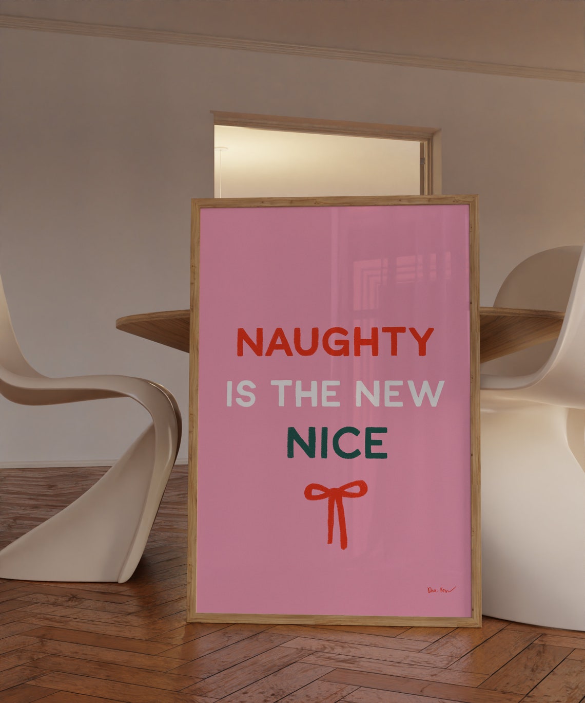 Naughty Is the New Nice Funny Pink Christmas Quote Art Poster - Image 4