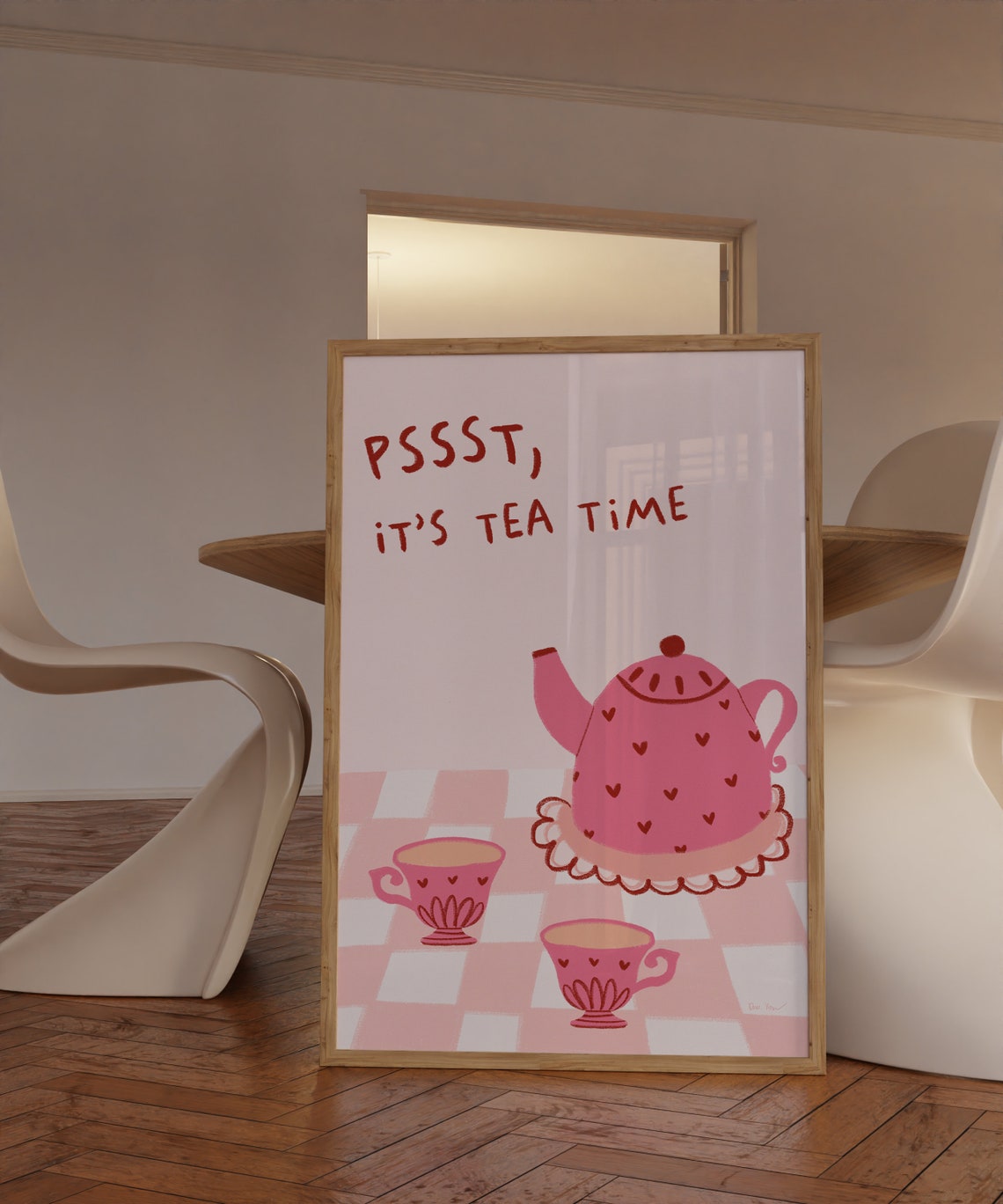 Sweet Pssst It Is Tea Time Pink Heart Teapot Cozy Kitchen Poster - Image 4