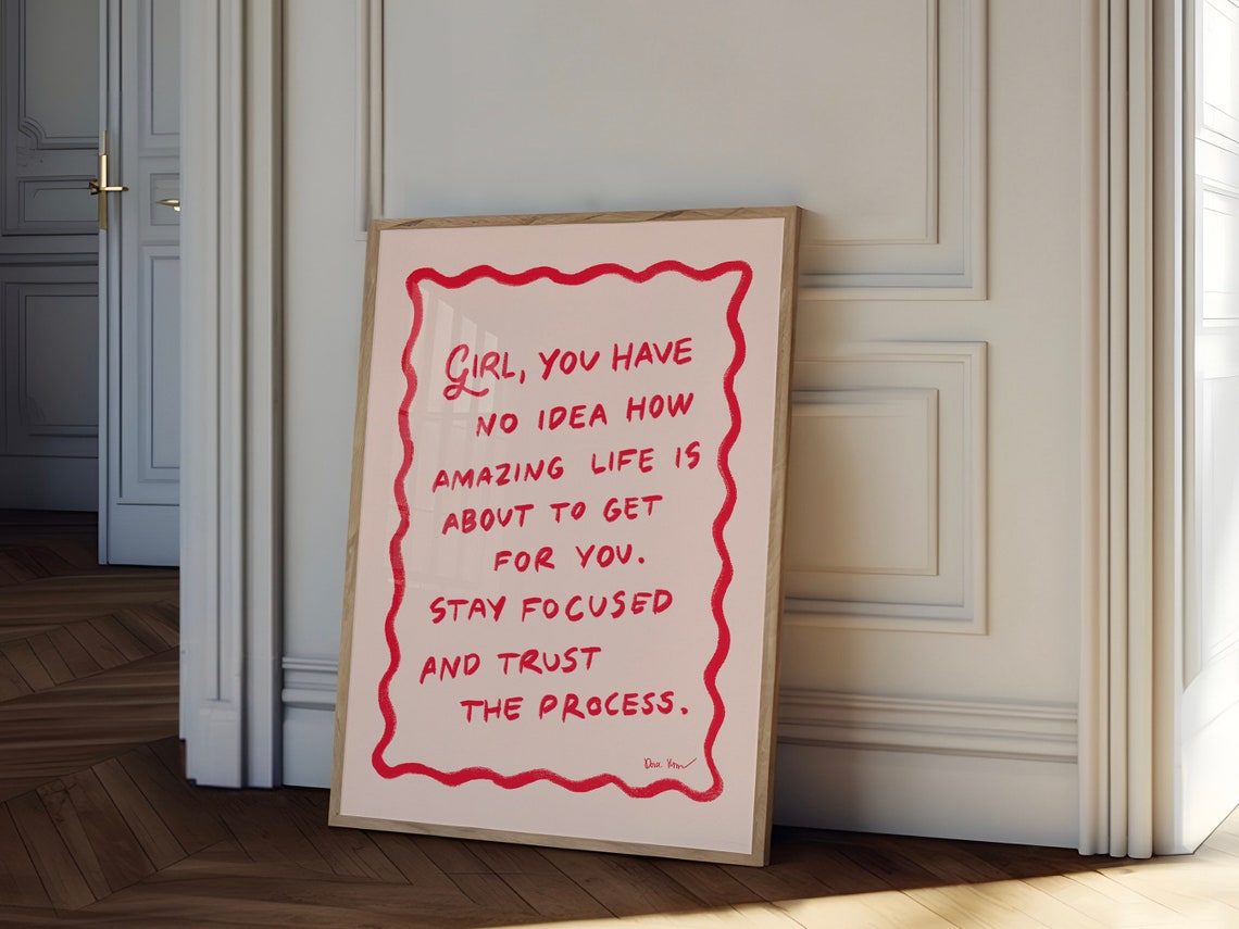 Girl Stay Focused Trust the Process Inspirational Red Quote Poster - Image 4