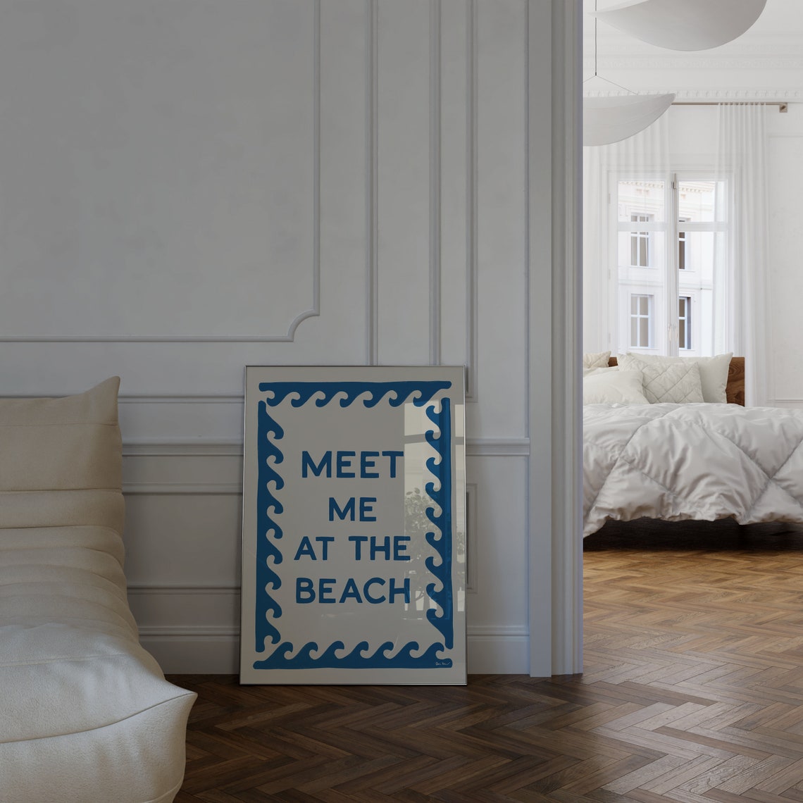 Meet Me At The Beach Blue Wave Border Coastal Typography Poster - Image 4