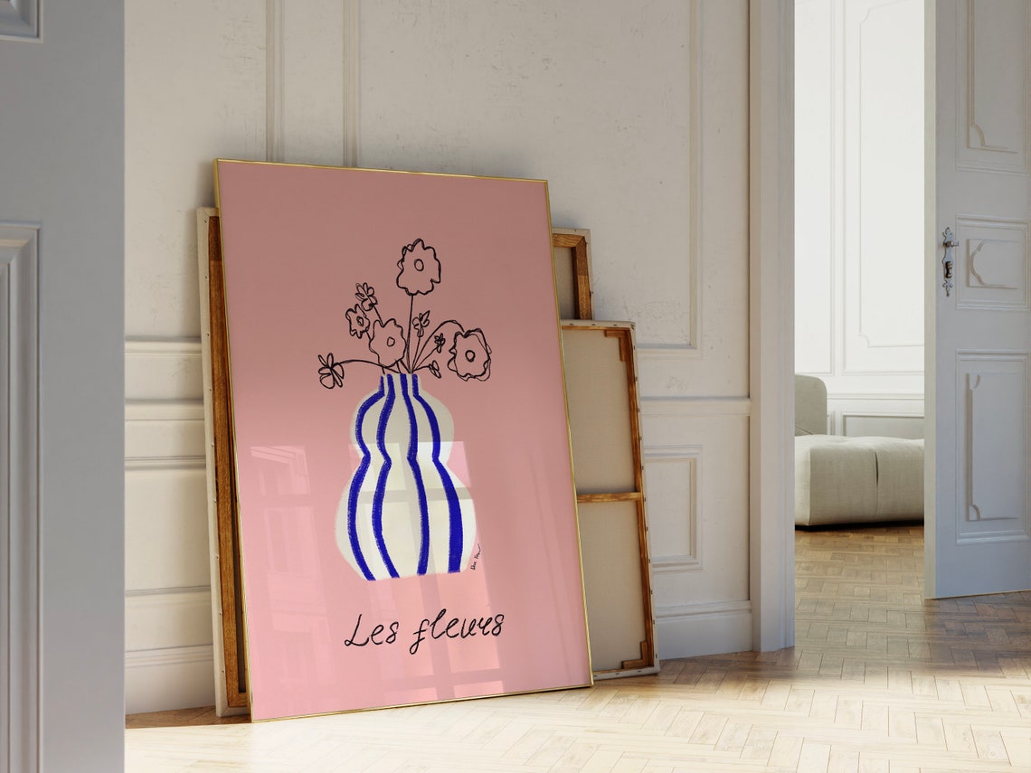 Les Fleurs Pink Striped Vase French Floral Still Life Poster - Image 4