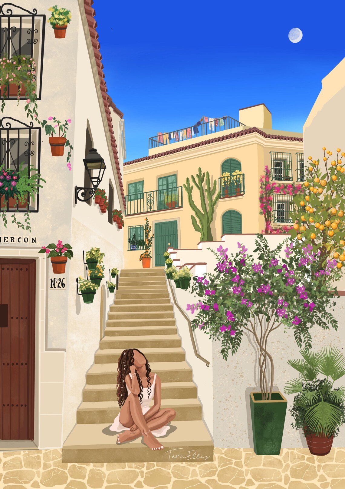 Spanish Town Travel Poster, Boho Adventure Girl - Image 3