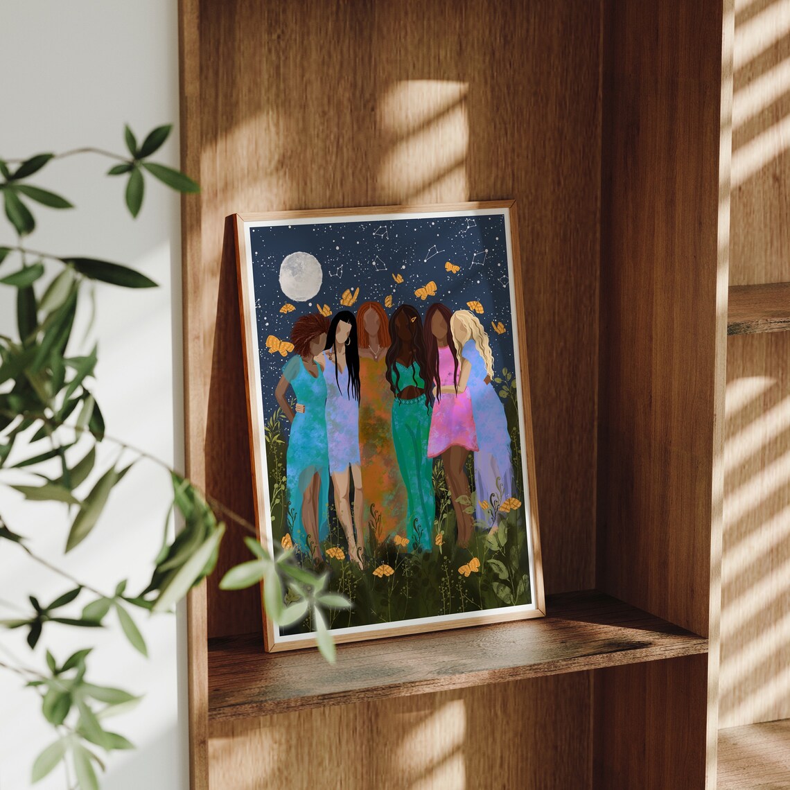 Friendship Six Women Moonlit Night Butterflies Sisterhood Poster - Image 2