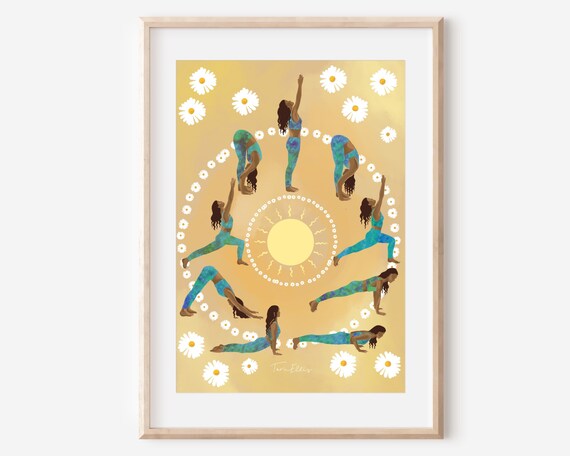Sun Salutation Yoga Sequence Golden Daisies Spiritual Poster