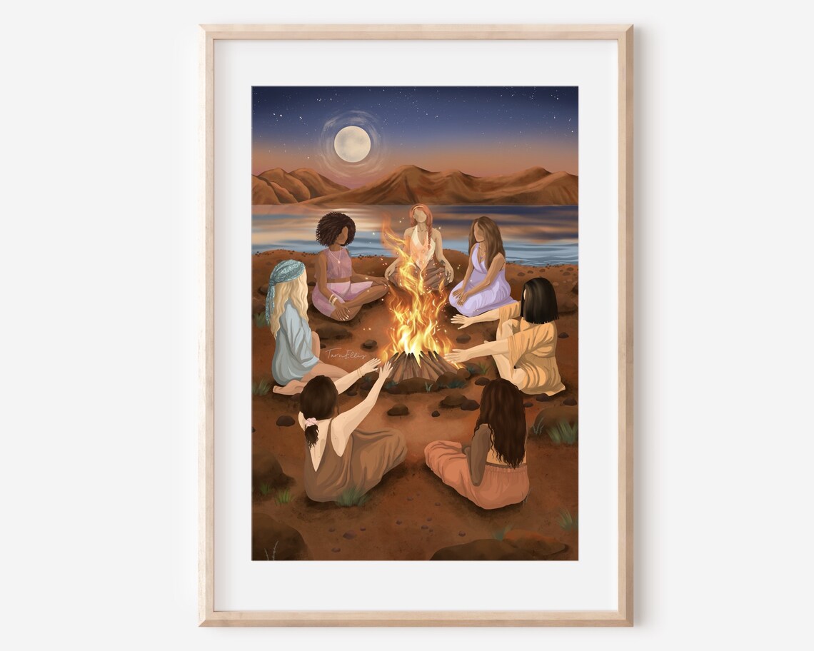 Sister Circle Friendship Art Print, Full Moon Ritual