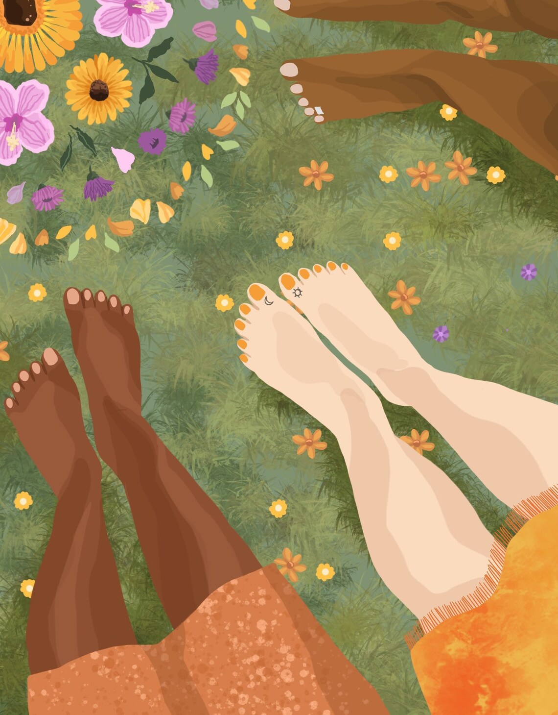 Diverse Womens Feet Circle Floral Mandala Friendship Grass Poster - Image 3