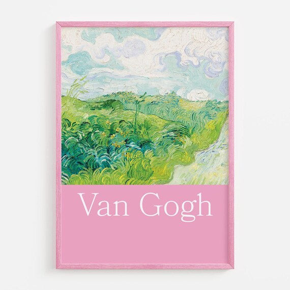 Van Gogh Green Wheat Fields Pink Landscape Classic Art Poster