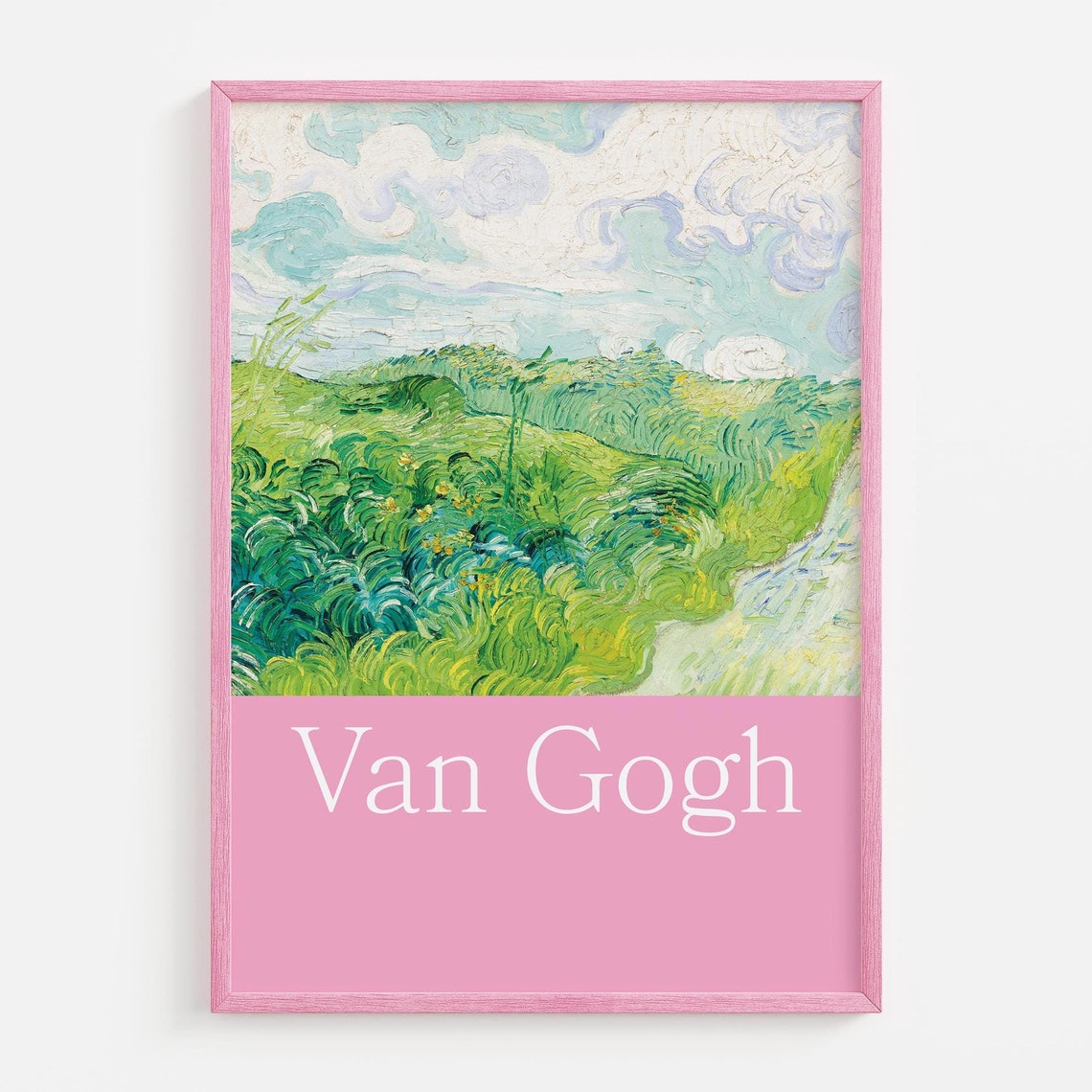 Van Gogh Green Wheat Fields Pink Landscape Classic Art Poster