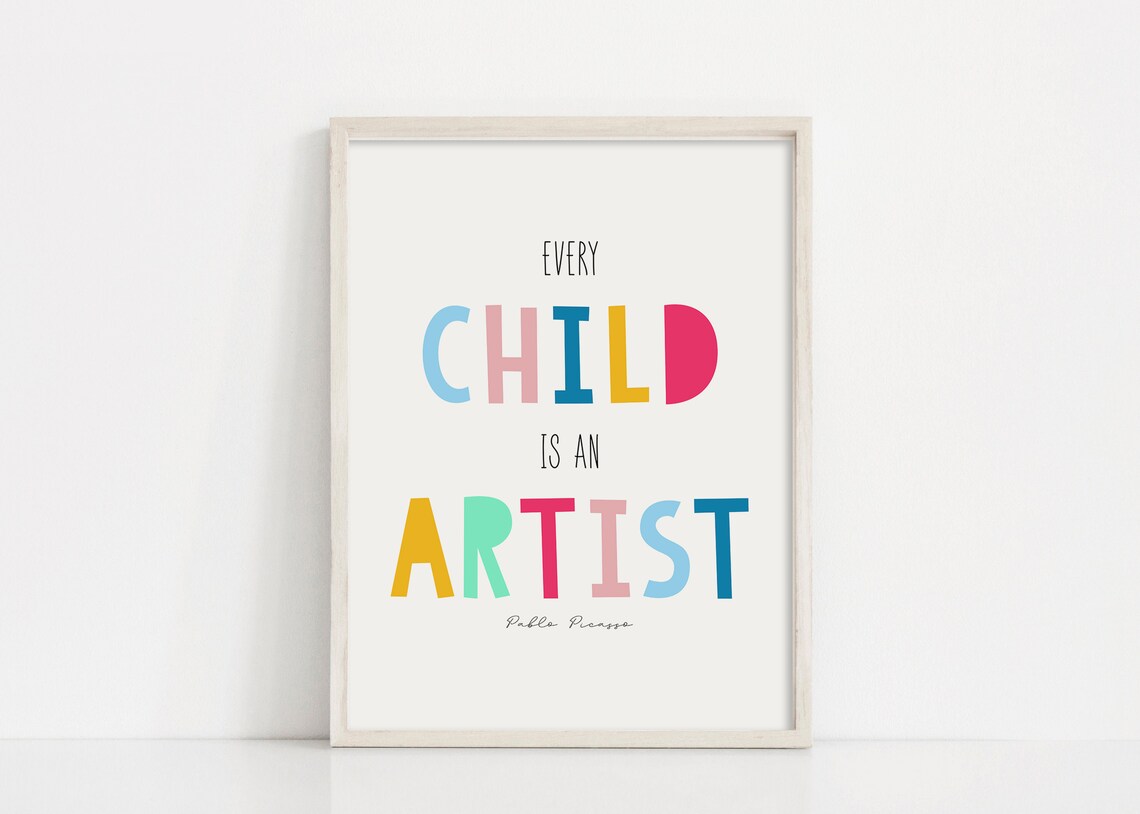 Every Child Is an Artist Pablo Picasso Quote Colorful Classroom Poster - Image 4