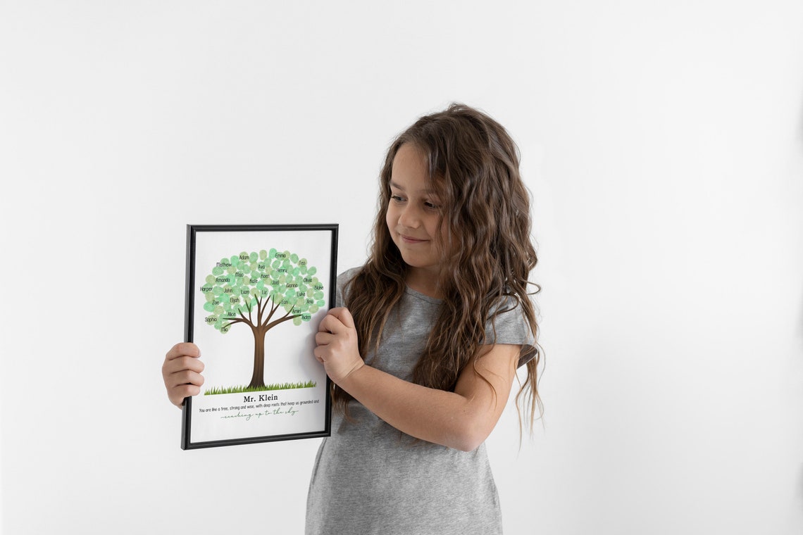 Teacher Appreciation Gift Diy Teacher Fingerprint Tree Keepsake From Student End Of Year Gift Personalized Thumbprints Class Gift - Image 4