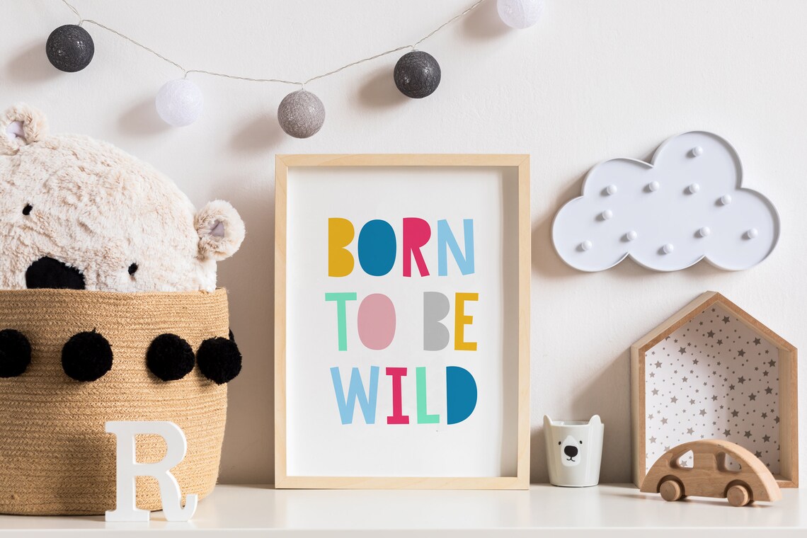 Born To Be Wild Colorful Kids Nursery Playroom Wall Decor Poster - Image 3
