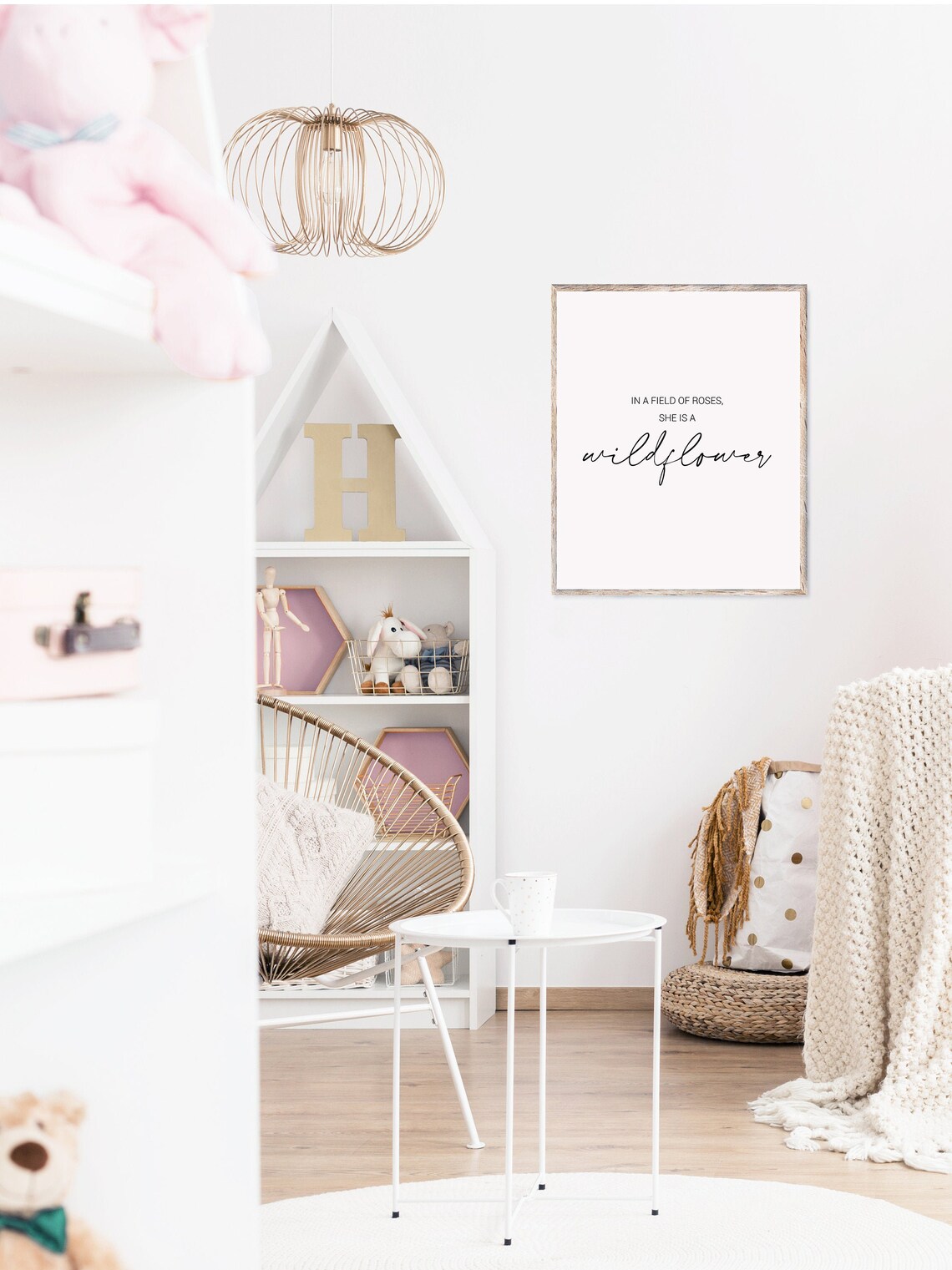 In a Field of Roses She Is a Wildflower Script Girls Room Quote Poster - Image 3