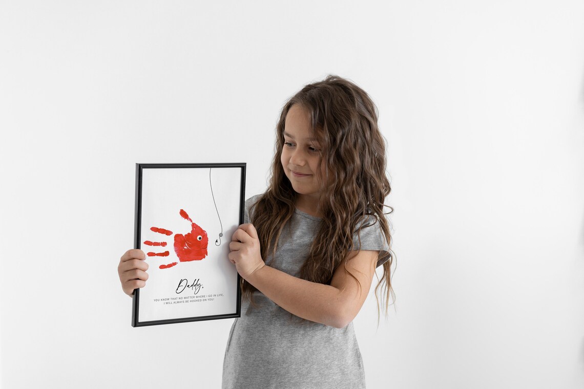 Fathers Day Handprint Craft Diy Fish Keepsake For Daddy I Will Always Be Hooked On You Memory Craft For Dad - Image 3