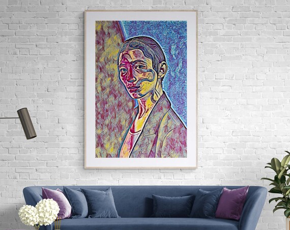 Woman Portrait in Red Yellow and Blue Pop Art Style Print Art