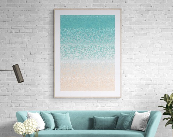 Teal to Peach Ombre Speckled Gradient Abstract Color Fade Print