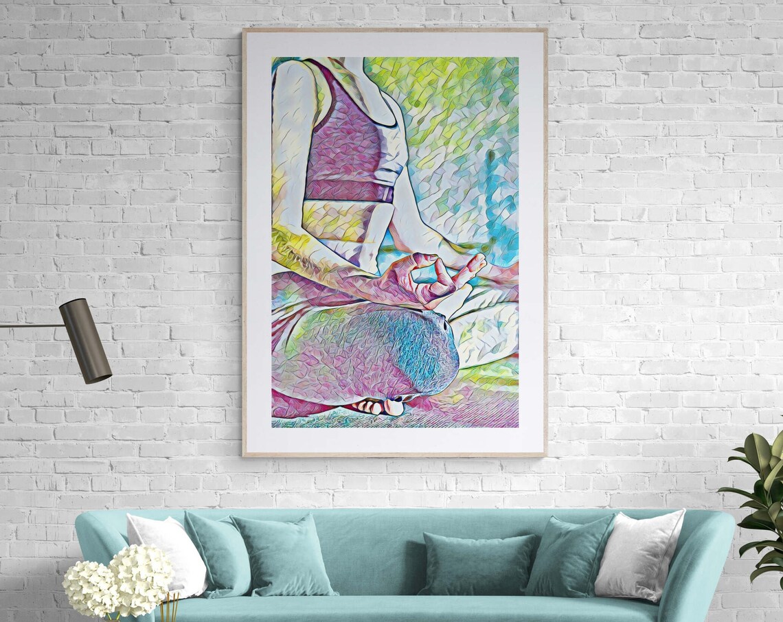 Yoga Meditation Woman Lotus Pose Colorful Mindful Art Poster