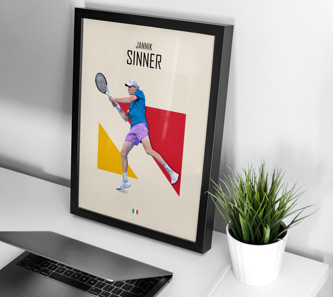 Jannik Sinner Italian Tennis Star Backhand Minimalist Poster - Image 2