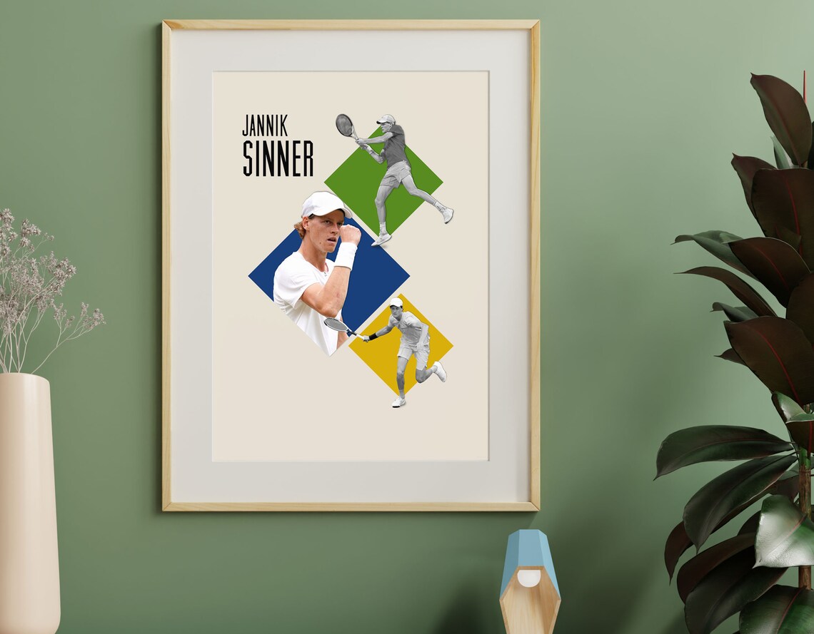 Jannik Sinner Tennis Collage Action Shots Bold Sports Poster - Image 2