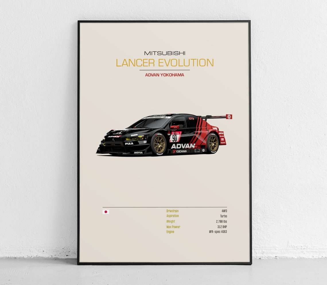 Mitsubishi Lancer Evolution Advan Yokohama Race Car Spec Poster