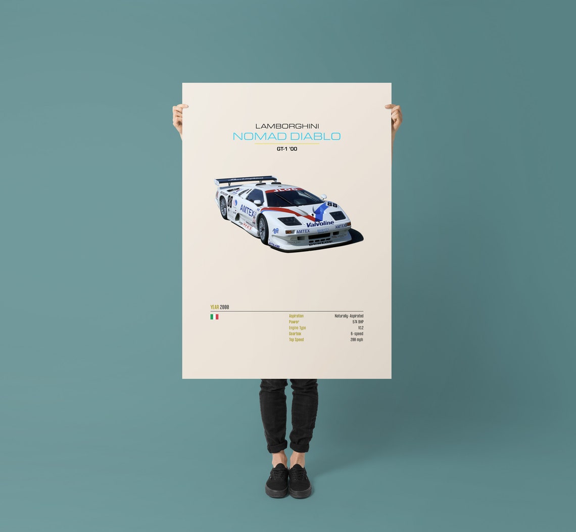 Lamborghini Nomad Diablo GT-1 2000 V12 Race Car Spec Sheet Poster - Image 2