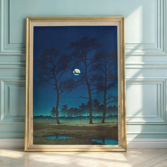 Hasui Kawase Winter Moon Print Japandi Moonlight Art