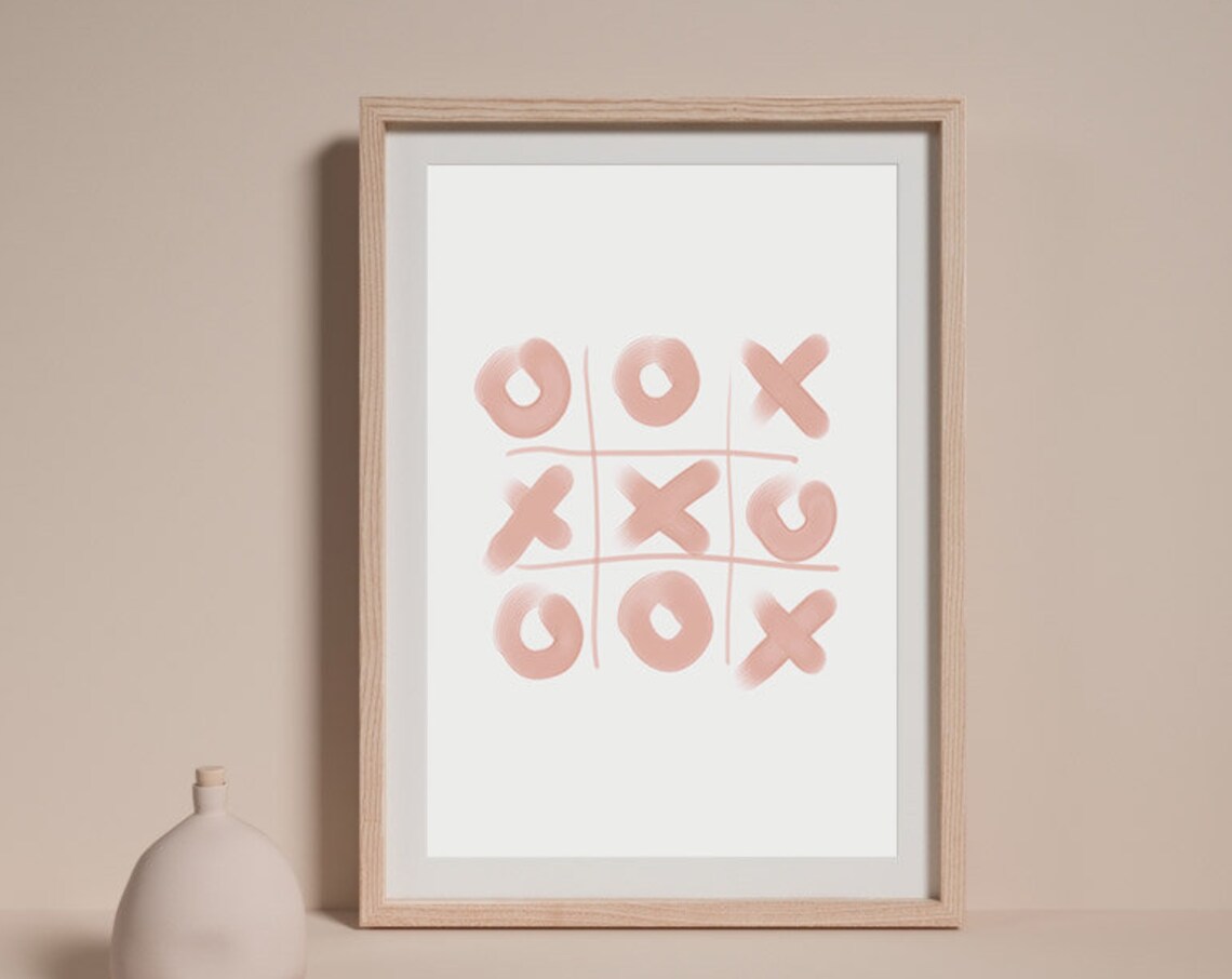 Blush Pink Tic Tac Toe Watercolor Playful Nursery Kids Art Poster - Image 2