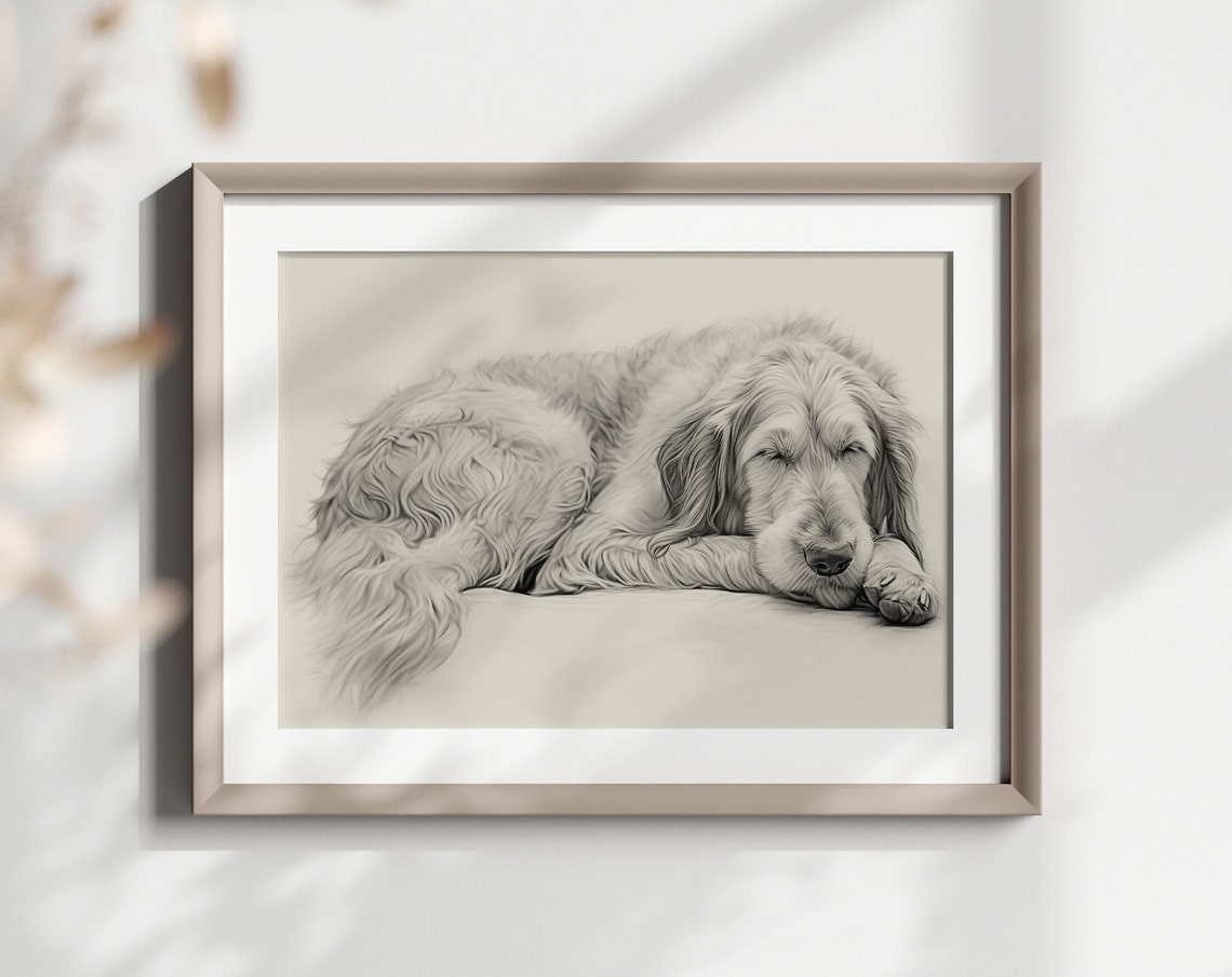 Irish Wolfhound Sleeping Tall Hound Pencil Sketch Breed Lover Poster