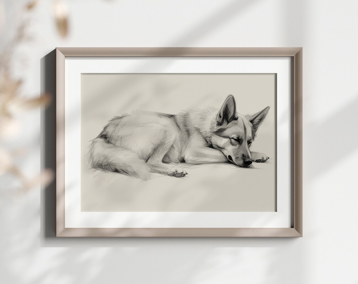 German Shepherd Drawing, Pencil Sketch Art