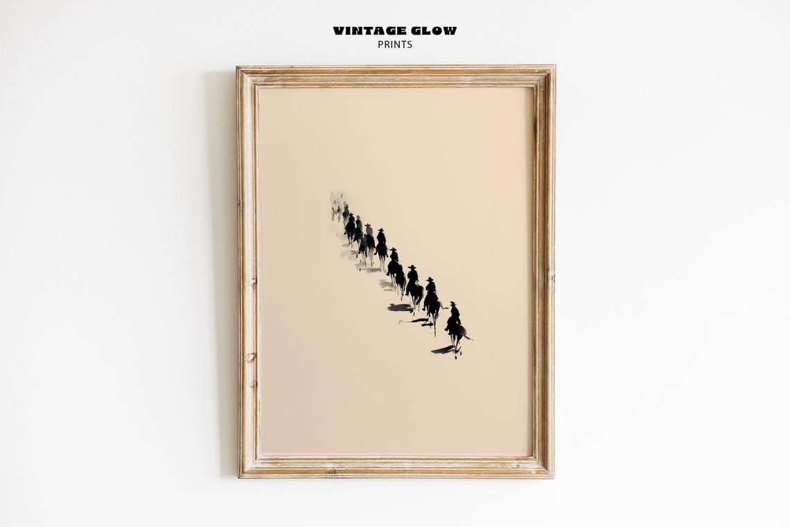 Cowboy Horseback Riders Poster Minimalist Black Silhouette Western Art