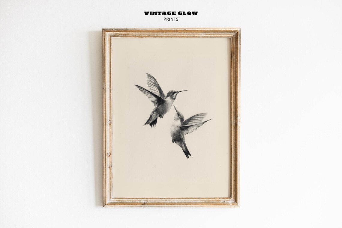 Vintage Hummingbirds Sketch Print, Minimalist Art