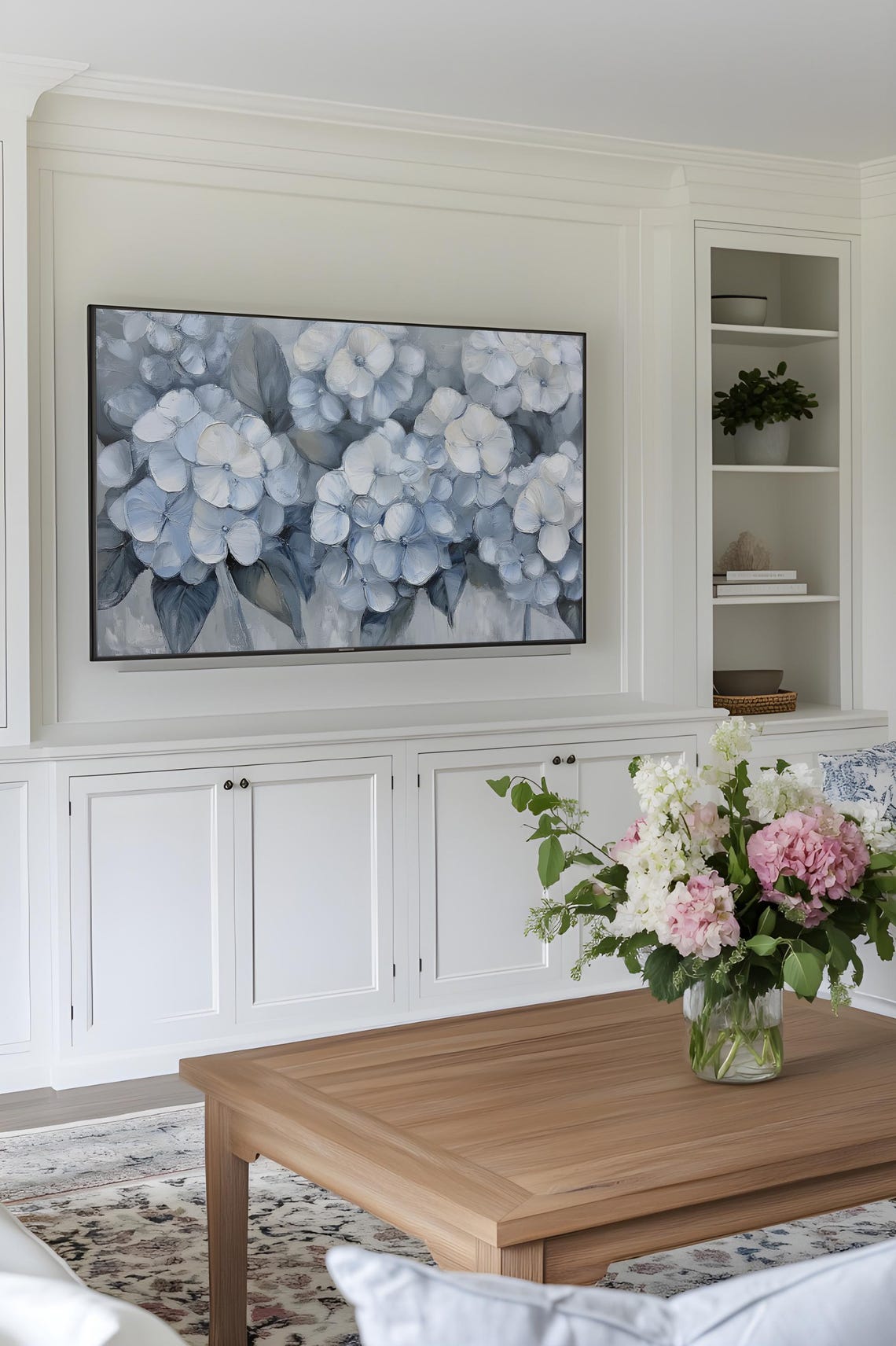 Soft Blue Hydrangea Floral Painting Spring TV Frame Art Poster
