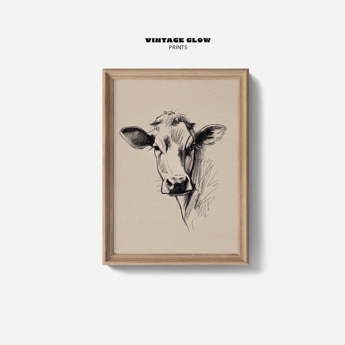 Vintage Cow Sketch Art Print, Rustic Farmhouse