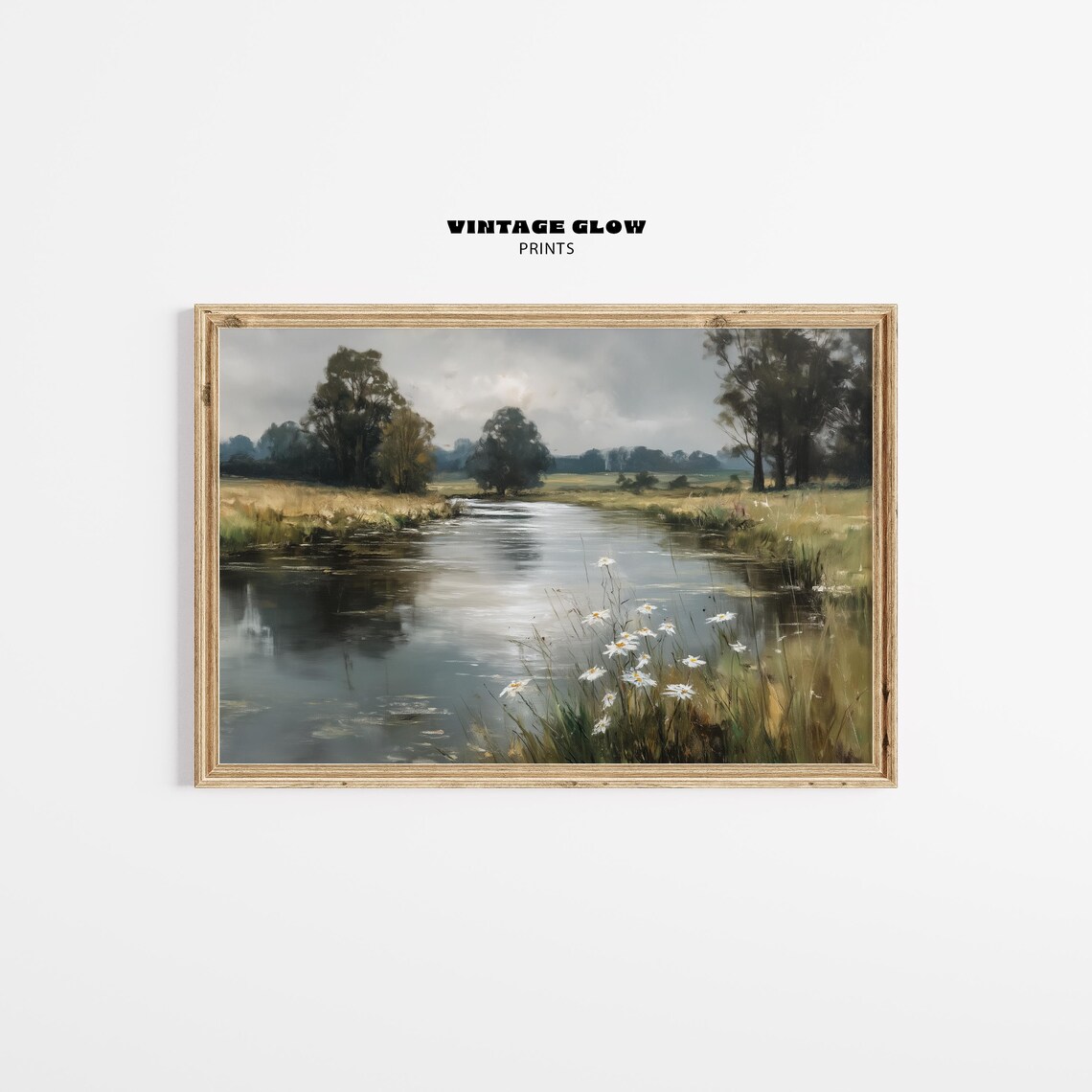 Vintage River Landscape Art Print, Rustic Countryside