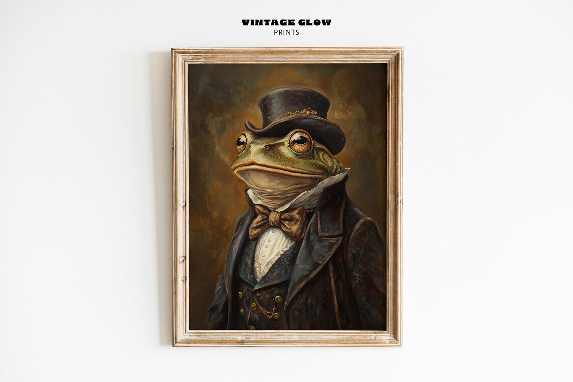 Vintage Frog Portrait, Gothic Dark Academia Art Print