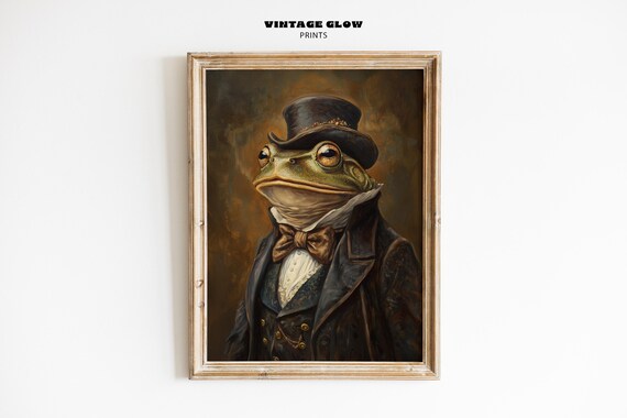 Vintage Frog Portrait, Gothic Dark Academia Art Print