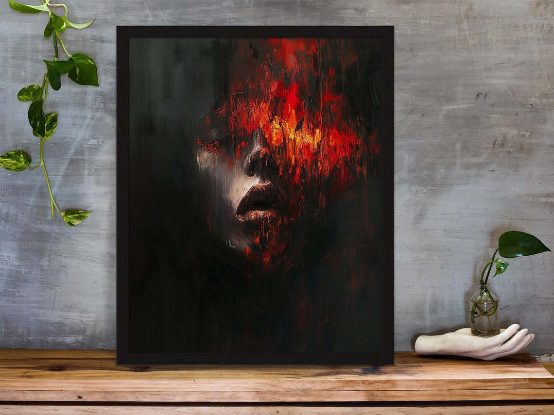 Burning Demon Face Abstract Horror Gothic Dark Fantasy Art Poster - Image 4