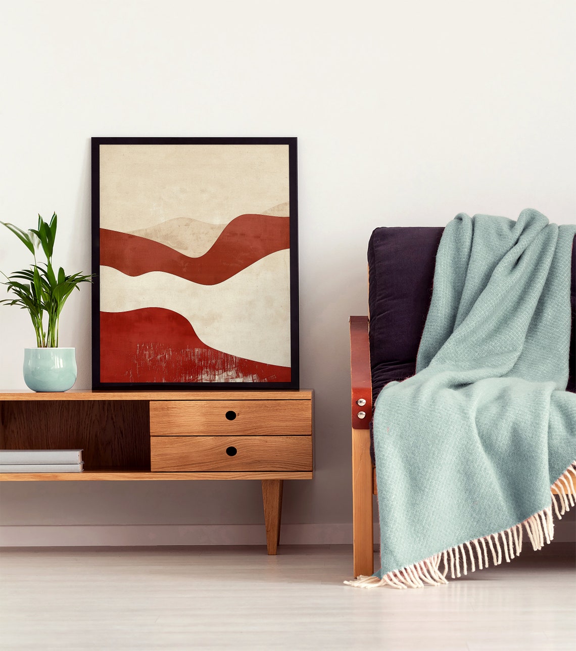 Red and Cream Layered Wave Landscape Minimalist Abstract Poster - Image 6