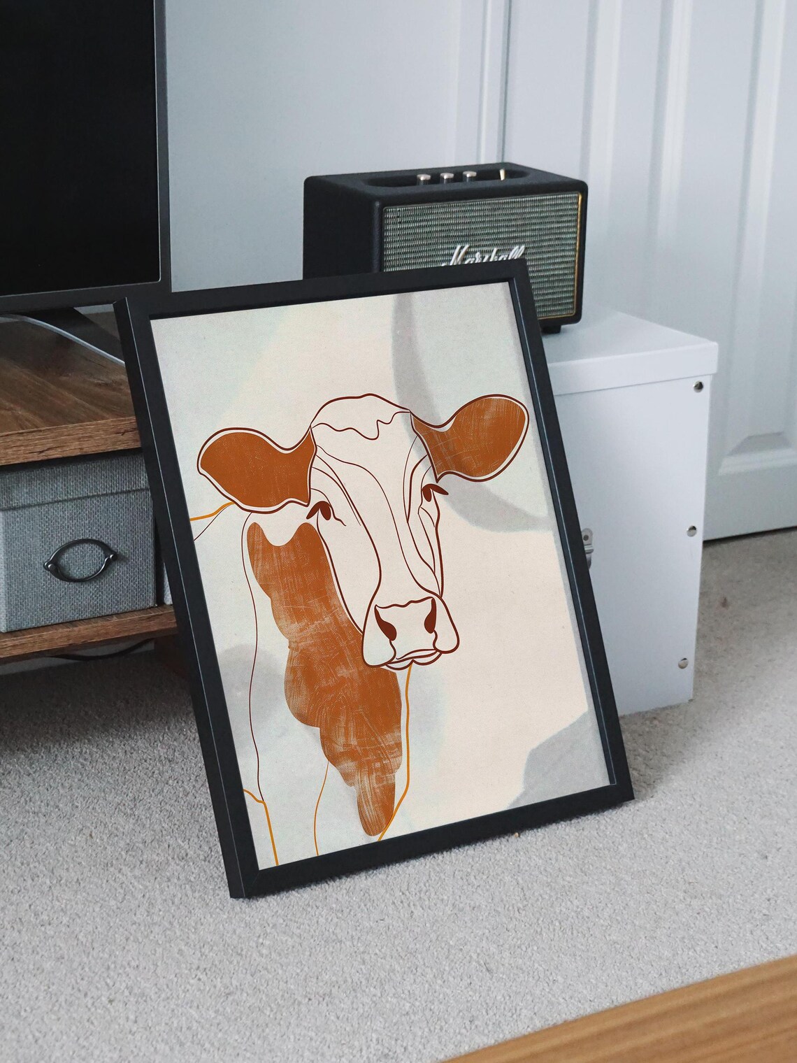 Elegant Terracotta Line Portrait of a Cow on Soft Beige Poster - Image 8