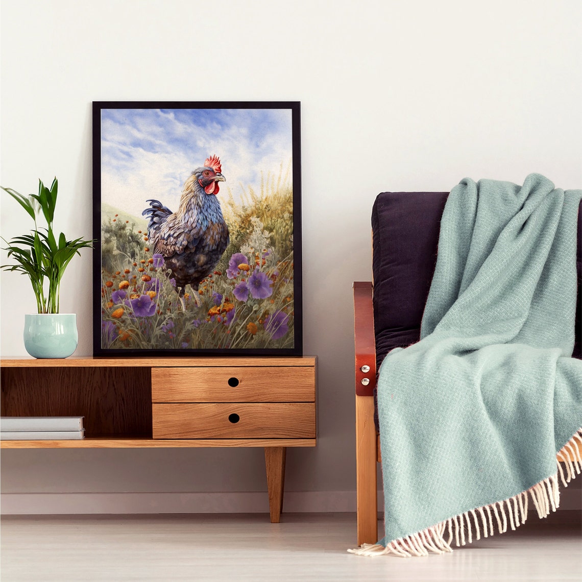 Rooster in Wildflower Meadow Rustic Farm Bird Country Poster - Image 5